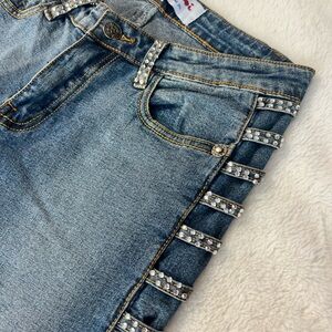 NWT Y2K Side-cut Sequin Blue Bootcut Women Jeans - 29